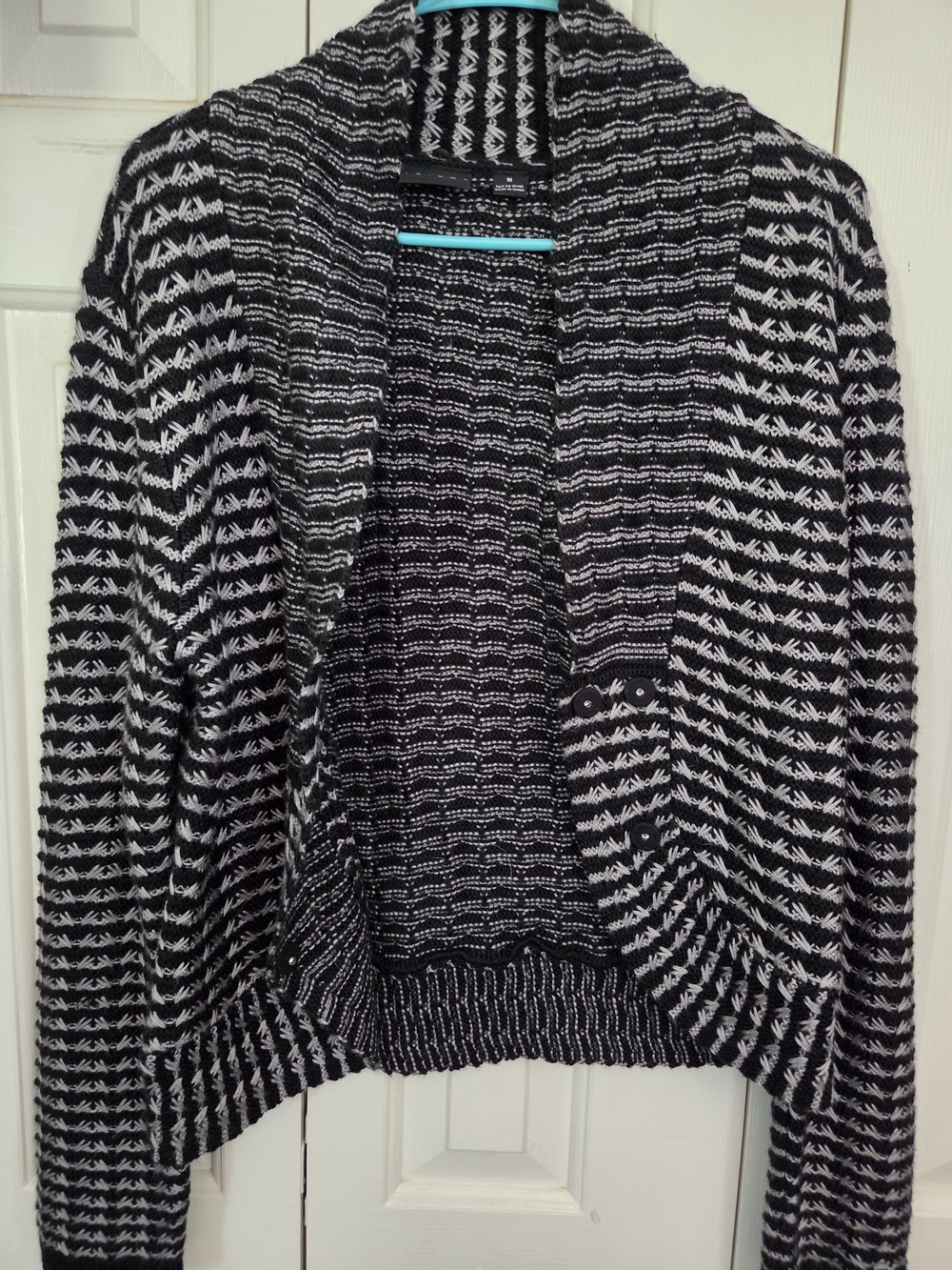 Tribal Black & White Knit Shawl-Collar Cardigan